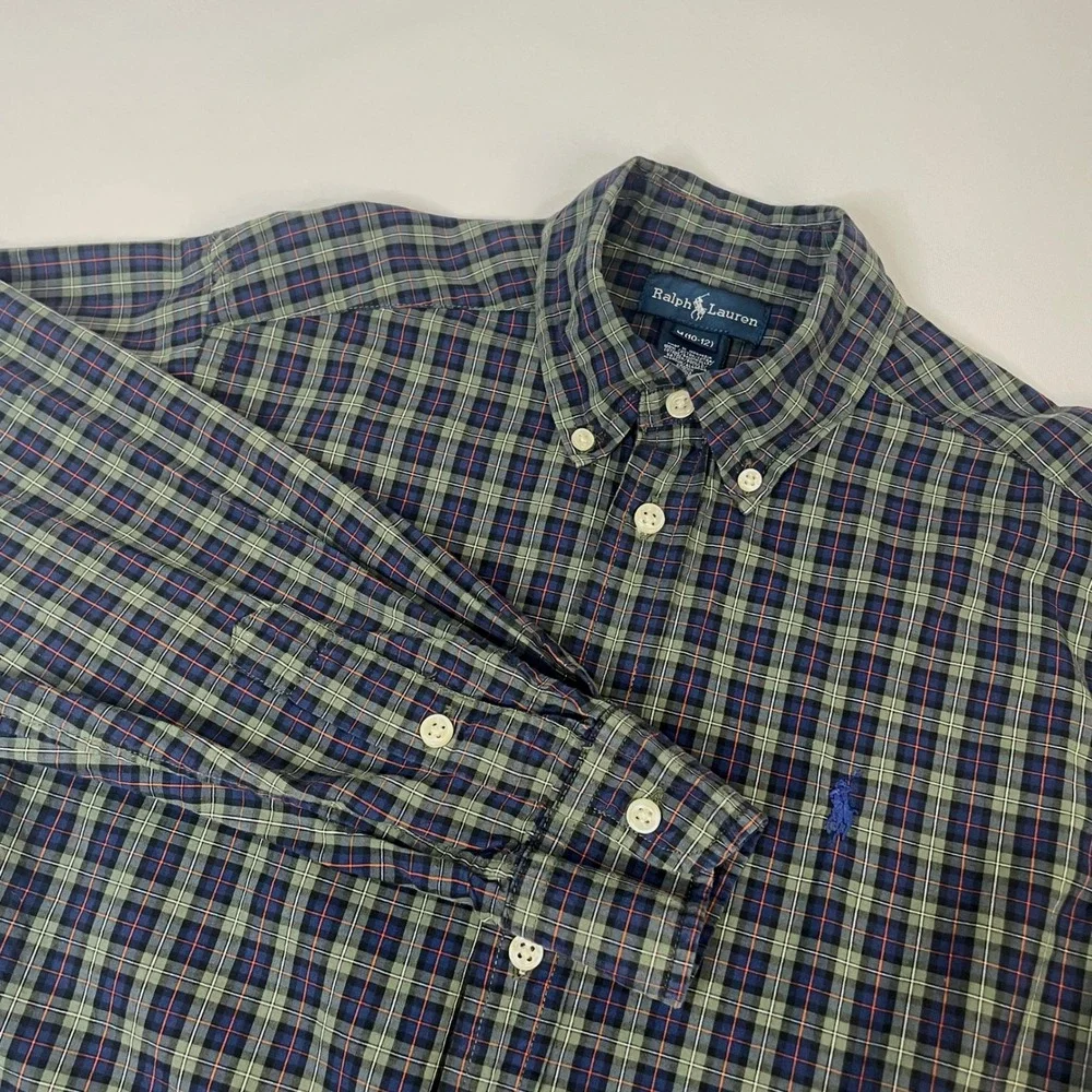Ralph Lauren Plaid Button Down Shirt Long Sleeve Green Blue Casual Size‎ M 10/12